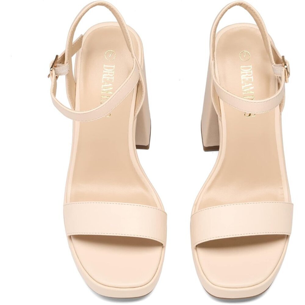 Women's Nude High Open Toe Chunky Ankle Strap Stylish Sandal Comfort Heel Shoe - Picture 6 of 6